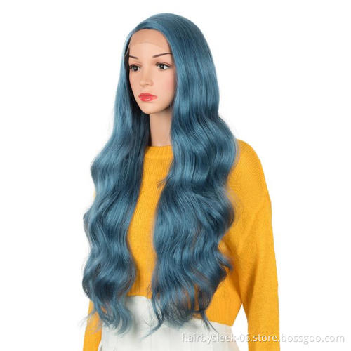 29 Inch Fog Blue Color Arika Synthetic Lace Front Wigs Body Wave HD Lace Front Side Part Wig Synthetic hair wigs For black Women